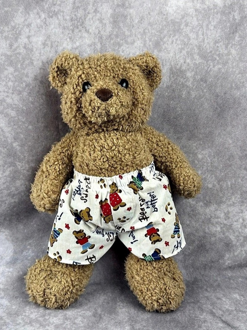 VTG 1997 Build-A-Bear Curly Teddy Bear 14” Tan Plush Boxer Shorts Paw Pads